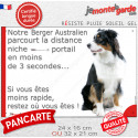 Berger Australien Tricolore, plaque humour "parcourt distance Niche-Portail 3 secondes" 2 tailles D
