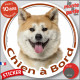 Akita Inu fauve et blanc Tête, sticker rond "Chien à Bord" disque autocollant photo auto, adhésif vitre voiture jaune orange