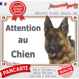 Berger Allemand noir et feu à poils courts Tête, plaque portail extérieure "Attention au Chien" photo résiste intempéries