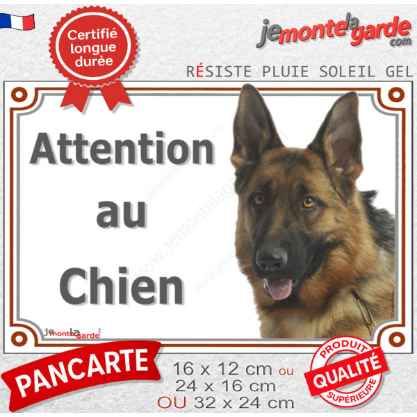 Berger Allemand noir et feu à poils courts Tête, plaque portail extérieure "Attention au Chien" photo résiste intempéries