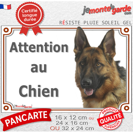 Berger Allemand noir et feu à poils courts Tête, plaque portail extérieure "Attention au Chien" photo résiste intempéries