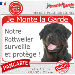 Rottweiler, plaque portail rouge "Je Monte la Garde, surveille protège" 2 tailles D