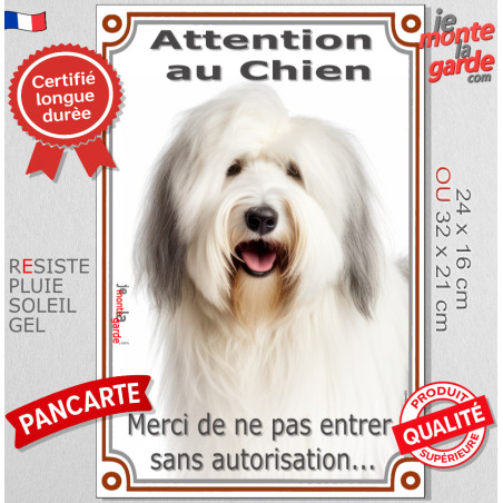 Bobtail, plaque portail verticale "Attention au Chien, merci de ne pas entrer sans autorisation" photo, résiste pluie soleil gel
