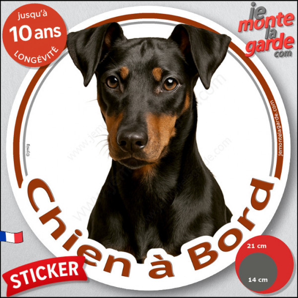 Manchester Terrier, disque photo autocollant "Chien à Bord" Sticker adhésif rond vitre voiture résiste intempéries