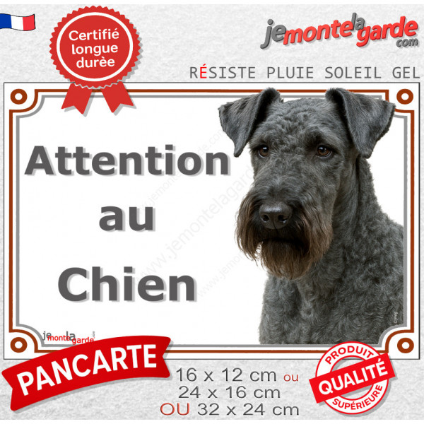 Terrier Kerry Blue, plaque extérieure portail "Attention au Chien" photo résiste intempéries