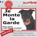 Beauceron, plaque portail ECO "je Monte la Garde, risques Périls" 2 tailles LUX D