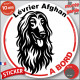 Disque photo autocollant "Lévrier Afghan à Bord" noir et blanc Sticker adhésif rond vitre voiture résiste intempéries