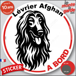 Disque autocollant voiture "Lévrier Afghan à Bord" noir et blanc 2 tailles D