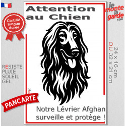 Plaque verticale "Attention au Chien, notre Lévrier Afghan surveille et protège" 2 tailles D
