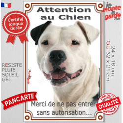 Amstaff noir, plaque portail verticale "Attention au Chien, pas sans autorisation" 2 tailles VL D