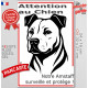 Plaque portail verticale "Attention au Chien, notre Amstaff surveille et protège" dessin noir et blanc, résiste intempéries