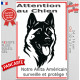 Plaque portail verticale "Attention au Chien, notre Akita Américain surveille et protège" dessin stylisé noir et blanc, résiste 