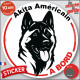Disque autocollant "Akita Américain à Bord" en noir et blanc. Sticker adhésif rond vitre voiture résiste intempéries