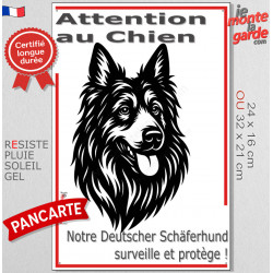 Plaque verticale "Attention au Chien, notre Deutscher Schäferhund surveille et protège" 2 tailles D