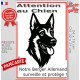 Plaque portail verticale "Attention au Chien, notre Berger Allemand à poils courts surveille et protège" dessin stylisé noir 