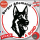 Disque autocollant "Berger Allemand à Bord" en noir et blanc. Sticker adhésif rond vitre voiture résiste intempéries
