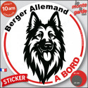 Disque autocollant voiture "Berger Allemand à Bord" noir et blanc 2 tailles D
