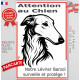 Plaque portail verticale "Attention au Chien, notre Lévrier Barzoï surveille et protège" dessin stylisé noir et blanc, résiste