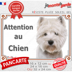 Westie toiletté, plaque portail "Attention au Chien" photo Westy épilé, résiste intempéries West Highlands White Terrier