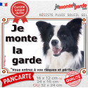 Border Collie noir et blanc, plaque portail "Je Monte la Garde, risques périls" 3 tailles LUX D