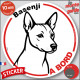 Disque autocollant "Basenji à Bord" en noir et blanc. Sticker adhésif rond vitre voiture résiste intempéries