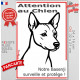 Plaque portail verticale "Attention au Chien, notre Basenji surveille et protège" dessin stylisé noir, résiste intempéries