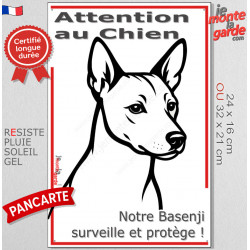 Plaque verticale "Attention au Chien, notre Basenji surveille et protège" 2 tailles D