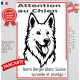 Plaque portail verticale "Attention au Chien, notre Berger Blanc Suisse surveille et protège" dessin stylisé noir et blanc