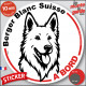 Disque autocollant "Berger Blanc Suisse à Bord" en noir et blanc. Sticker adhésif rond vitre voiture résiste intempéries
