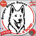 Disque autocollant voiture "Berger Blanc Suisse à Bord" noir et blanc 2 tailles D