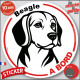 Disque autocollant "Beagle à Bord" en noir et blanc. Sticker adhésif rond vitre voiture résiste intempéries