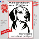 Plaque verticale "Attention au Chien, notre Beagle surveille et protège" 2 tailles D