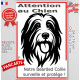 Plaque portail verticale "Attention au Chien, notre Bearded Collie surveille et protège" dessin stylisé noir et blanc, résiste