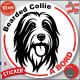 Disque autocollant "Bearded Collie à Bord" en noir et blanc. Sticker adhésif rond vitre voiture résiste intempéries