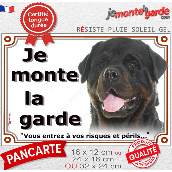 Rottweiler Tête, plaque portail extérieure "Je Monte la Garde, entrez à vos risques et périls" photo résiste intempéries