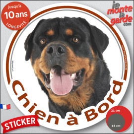 Rottweiler, sticker autocollant rond "Chien à Bord" Disque adhésif voiture Rott photo, résiste pluie soleil gel, idée cadeau