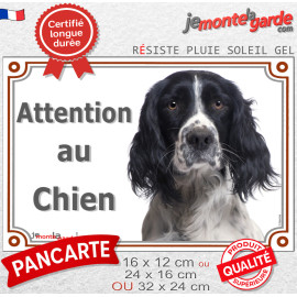 English Springer Spaniel noir, plaque extérieure portail "Attention au Chien" photo résiste pluie soleil gel, idée cadeau
