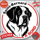 Disque autocollant "Saint-Bernard à Bord" en noir et blanc. Sticker adhésif rond vitre voiture résiste intempéries
