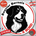 Disque autocollant voiture "Bouvier Bernois à Bord" noir et blanc 2 tailles D