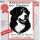 Plaque portail verticale "Attention au Chien, notre Bouvier Bernois surveille et protège" dessin stylisé noir et blanc, résiste 
