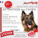 Berger Allemand, Sticker humour "Attention au Chien, montre, jetez-vous au sol et attendez secours" autocollant drôle photo