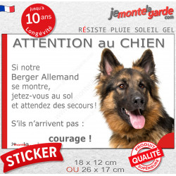 Berger Allemand, Sticker humour "Attention au Chien, montre, jetez-vous au sol et attendez secours" autocollant drôle photo