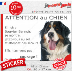 Bouvier Bernois, Sticker humour "Attention au Chien, montre, jetez-vous au sol et attendez secours" autocollant drôle photo