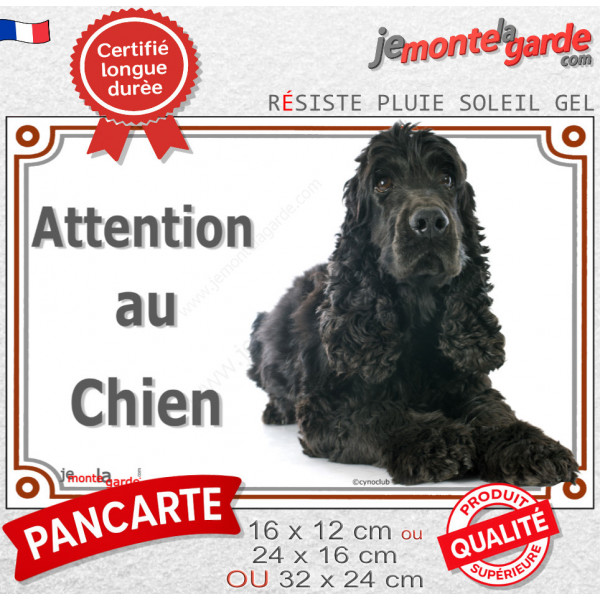 Cocker Anglais Noir, plaque portail extérieure "Attention au Chien" photo résiste intempéries Spaniel