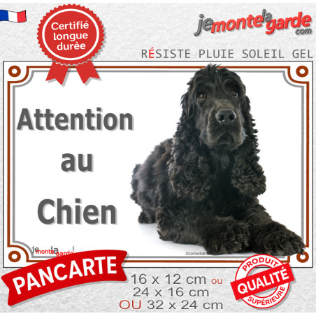 Cocker Anglais Noir, plaque portail extérieure "Attention au Chien" photo Spaniel, résiste pluie soleil gel, idée cadeau