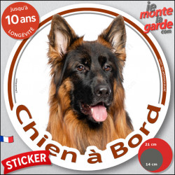Berger Allemand poils longs, sticker voiture rond "Chien à Bord" 2 tailles D