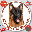 Berger Allemand poils longs, sticker voiture rond "Chien à Bord" 2 tailles D