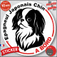 Disque autocollant "Epagneul Japonais Chin à Bord" en noir et blanc. Sticker adhésif rond vitre voiture résiste intempéries