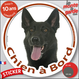 Berger Hollandais foncé poils courts Tête, sticker autocollant rond "Chien à Bord" Disque photo adhésif voiture auto, résiste pl