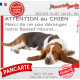 Plaque portail humour "Attention au Chien, Merci de ne pas déranger notre Basset Hound". Photo pancarte drôle fatigué feignant